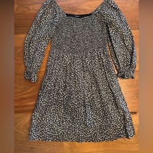 Madewell Black Floral Smocked Mini Dress Small | Long Sleeve Cottagecore Boho